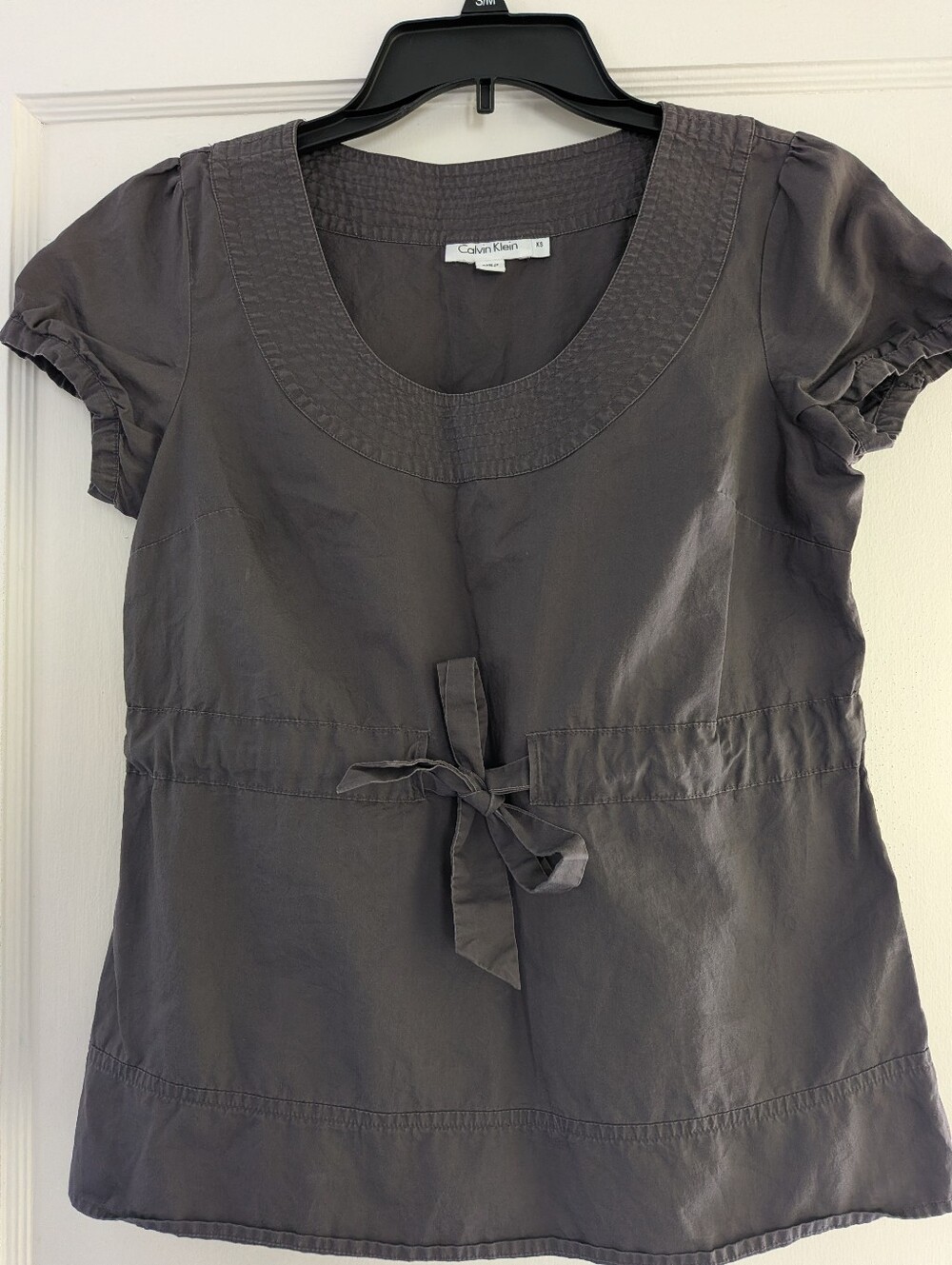 Calvin Klein Slate Gray Scoop-Neck Tie-Front Short Sleeve Tunic XS